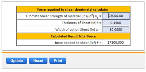 shearing force calculation for sheet metal|sheet metal shear strength calculator.